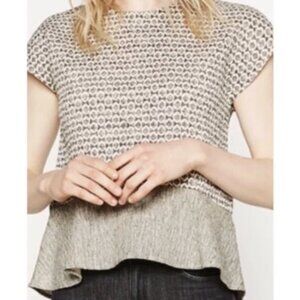 ZARA - Grey Geometric Print Keyhole Peplum Shirt (Size: S)